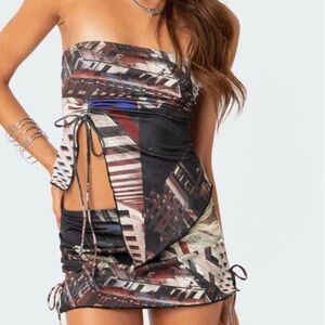 Edikted City Lyfe Strapless Top AND Mini Skirt (set)